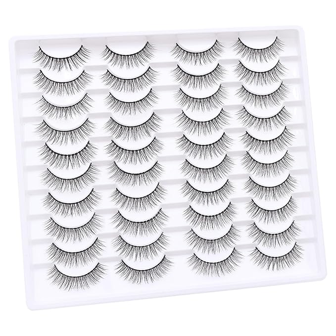 False Eyelashes 20 Pairs Wispy Lashes Faux Mink Lashes 14mm 3D Fluffy Cat Eye Lashes （style 20-063)