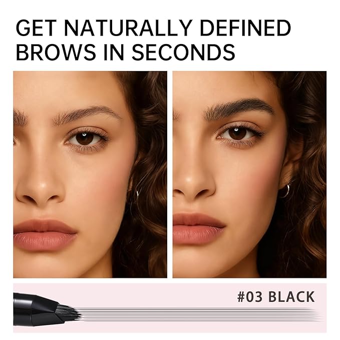 Liquid Microblading Eyebrow Pencils for Women–Waterproof, Quick-Drying, Eye Brow Pen with Angled Brush, Brow-Fection Natural Hair-Like Strokes, with Eyebrow Brush for Blending 05 Black