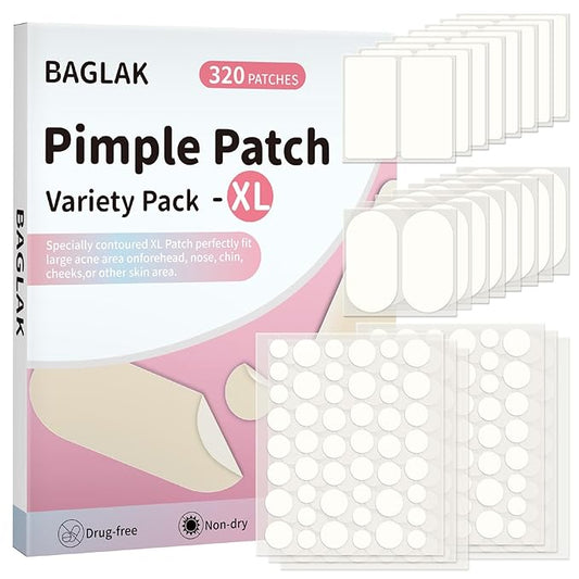 Pimple Patches for Face, 320 Counts 5 Sizes Large Patches, Hydrocolloid Blemishes Patch, Spot Dots Cover for Body, Chin, Cheek Zits & Blemish & Breakouts