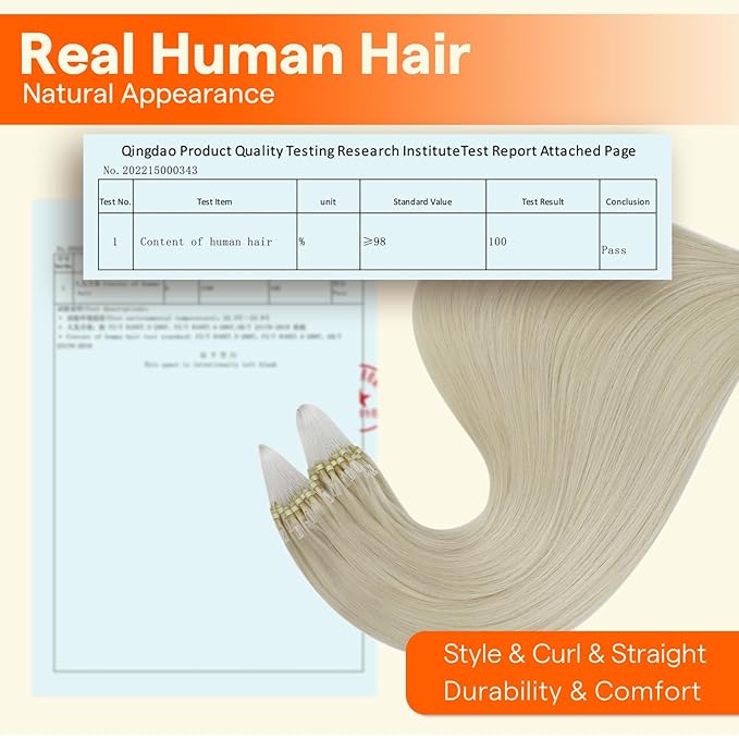 Full Shine Microlink Hair Extensions Human Hair 22 Inch 50 Grams Color 60 Platinum Blonde Micro Loop Hair Extensions Soft Straight Remy Human Hair for Women add Length