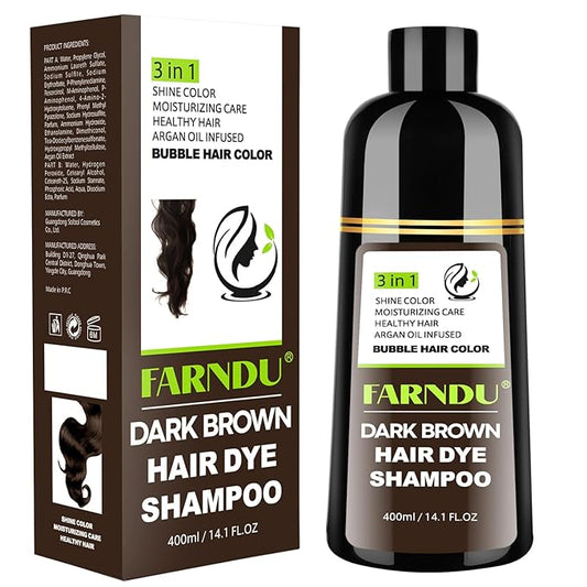 Dark Brown Hair Dye Shampoo for Women Men, 3 in 1 Hair Color Shampoo Dye for Grey Hair Coverage Champu Para Canas Mujer