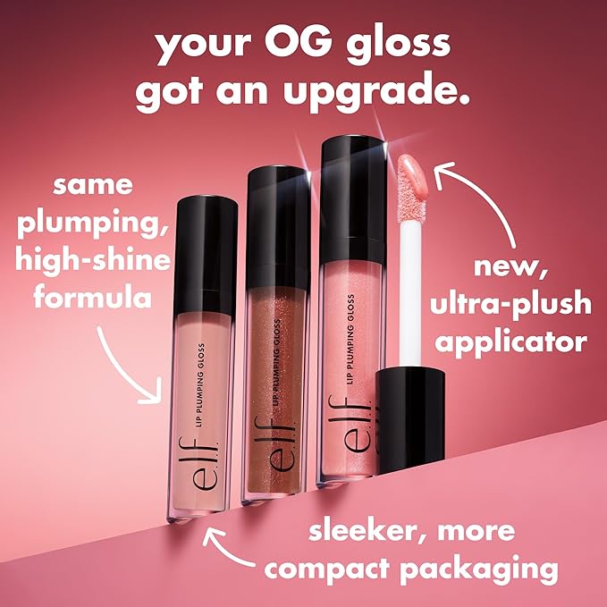 e.l.f. Lip Plumping Gloss, High-Shine Sheer Color, Hydrates & Creates Fuller Lips With Vitamin E, Vegan & Cruelty-Free, Sparkling Rosé