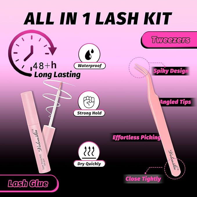Veleasha Lashes Fluffy False Eyelashes 5D Handmade Faux Mink Lashes 10 Pairs False Lashes Kit with Lash Glue and Lash Tweezers Luxury Volume Fake Eyelashes Cat Eye Lashes Strips (801 Kit)