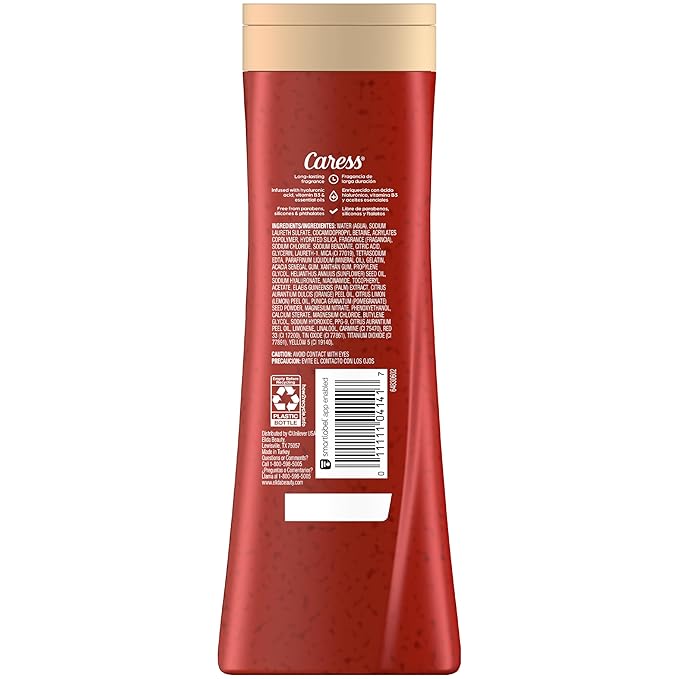 Caress Body Wash for Women, Tahitian Pomegranate & Coconut Milk, Exfoliating Shower Gel for Renewed, Glowing Skin, 20 fl oz, 4 Pack