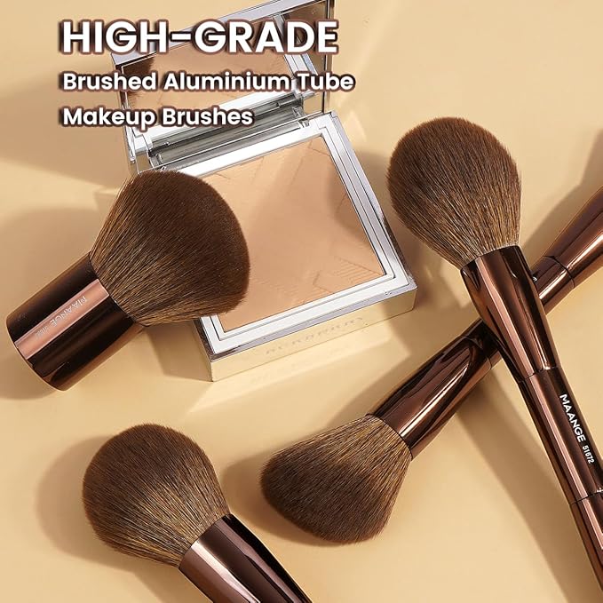 MAANGE 7pcs Makeup Brush Set Double Sided Kabuki Makeup Brushes Contour Brush for Foundation Liquid Powder Concealer Cream Cosmetics Bronzer Blending Blush Buffing Makeup Tools (Brown)