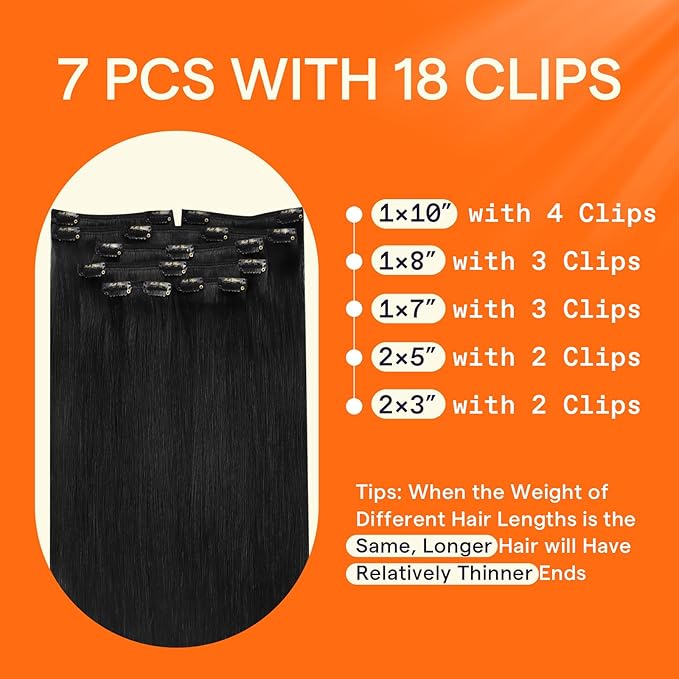 Full Shine Hair Extensions Clip in Human Hair Black 22 Inch Real Human Hair Extensions Clip ins Triple Weft Clip in Human Hair Extensions Straight Thick End 7 Pcs