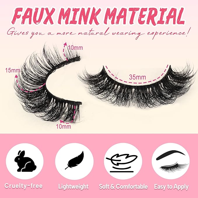 Ahrikiss Russian Strip Lashes D Curl Fluffy False Eyelashes Natural Wispy Faux Mink Lashes Look Like Extensions 10 Pairs Pack Fluffy 3D Volume Fake Eyelashes (D03)
