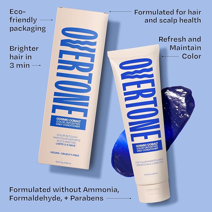 Overtone Daily Color Depositing Conditioner - 4.5oz Temporary Coloring Conditioner with Shea Butter & Coconut Oil - Refresh Color & Prevent Fading - Vegan & Cruelty-Free, Extreme Blue is Cosmic Cobalt