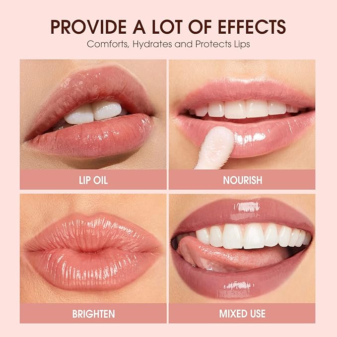 Plumping Lip Oil 4 Packs Hydrating Lip Glow Oil Fruit Extract Lip Gloss Moisturizing Lip Balm and Tinting for Dry Lips