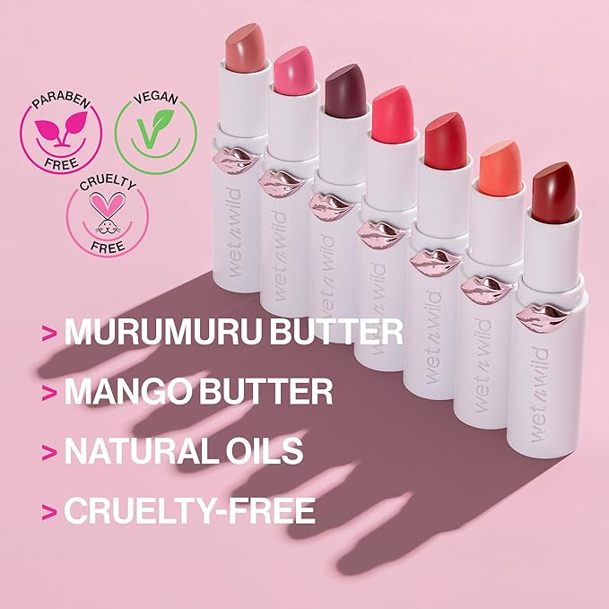 wet n wild Mega Last High-Shine Lipstick Lip Color, Infused with Seed Oils For a Nourishing High-Shine, Buildable & Blendable Creamy Color, Cruelty-Free & Vegan - Clothes Off