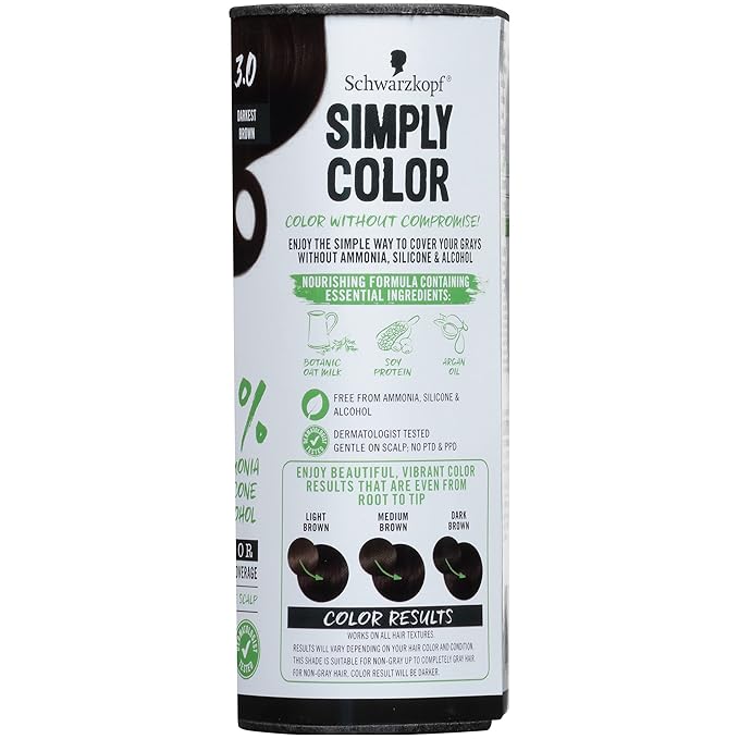 Schwarzkopf Simply Color Permanent Hair Color, Darkest Brown | 3.0 Shade | Pack of 2