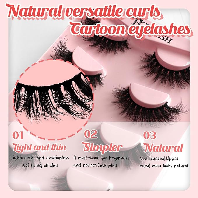 Strip Lashes - Faux Mink Eyelashes Vegan Weightless Fluffy Reusable Mink-Like Eyelashes for Vivid 3D Effect Easy to Apply False Eyelashes Extensions