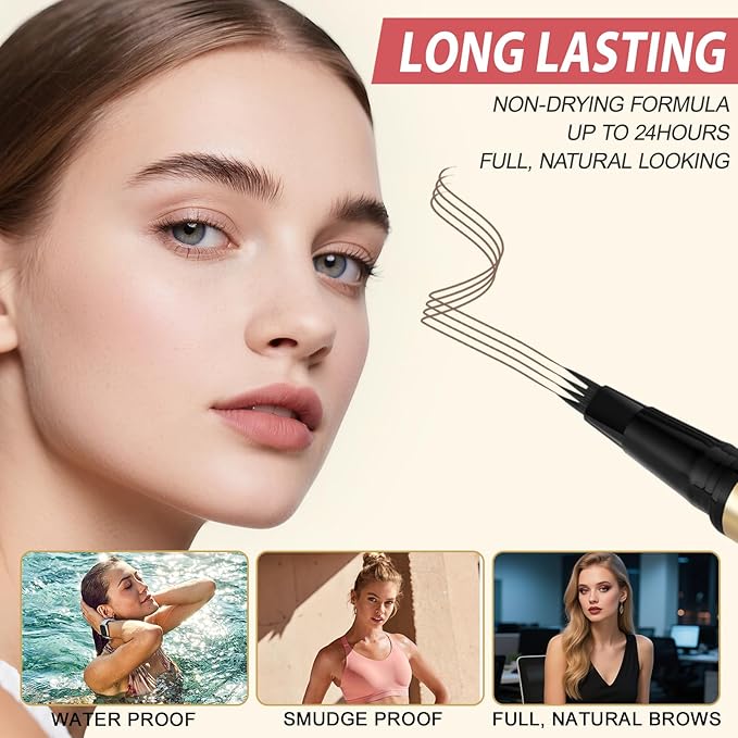 Eyebrow Pen Kit, with Microblading Eyebrow Pen, Eyebrow Gel, Eyeliner, Eyebrow Brush, Eyebrow Pencils for Women, Waterproof, Smudge Proof, Long Lasting Makeup Formula - Gray