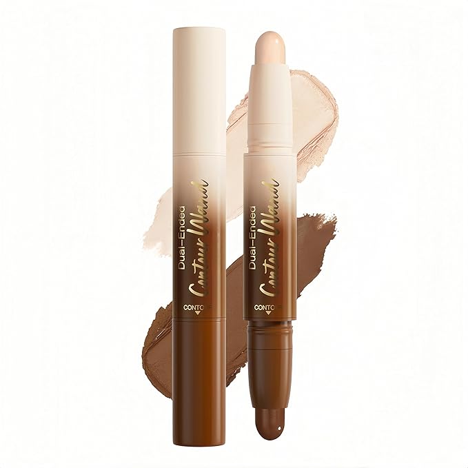 MAEPEOR Contour Highlighter Stick 2 in 1 Smooth Natural Glow Cream Bronzer and Highlighter Stick Long Lasting Non-greasy and Non-drying Brightening Pen (01 Fair)