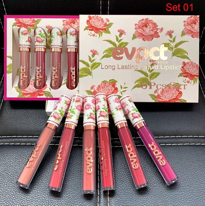 evpct 6Pcs Peony Flower Liquid Matte Lipstick Set,Dark Red Purple Permanent Lipsticks Lip Stain Set for Women Long Lasting Waterproof 24 Matt Lippies labiales larga duracion 24