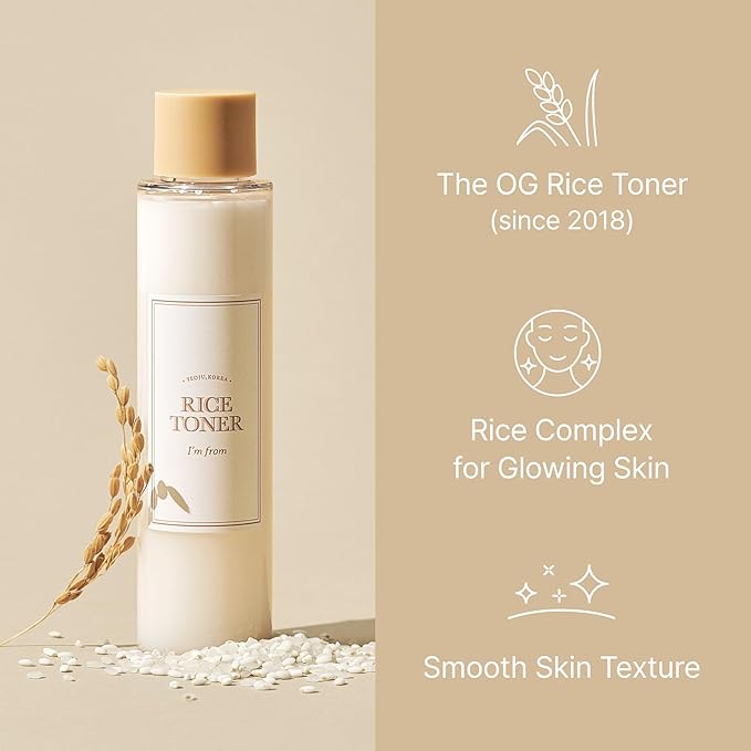 I'm from Rice Toner, Mini Size, Travel Essentials, Hydrating for Dry, Dull, Combination Skin, Vegan, Fragrance Free, Glass Skin, Korean Face Care 1.01 Fl Oz