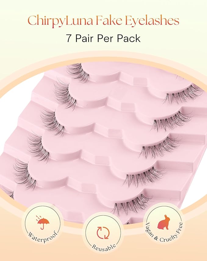 Half Lashes Natural Look 13MM Cat Eyelashes Clear Band False Eyelashes Wispy C Curl Corner Lashes Pack Soft Lash Strips 7 Pair Half Eyelash ChirpyLuna