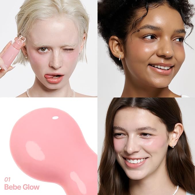 2aN Heart Wearing Liquid Cheek (0.15oz) – Dewy Liquid Blush with Soft Glow & Clear Layering | Hydrating Essence + Glossy Oil Blend | Buildable, Finger-Blend Texture | 8 Vibrant Shades (01 Bebe Glow)