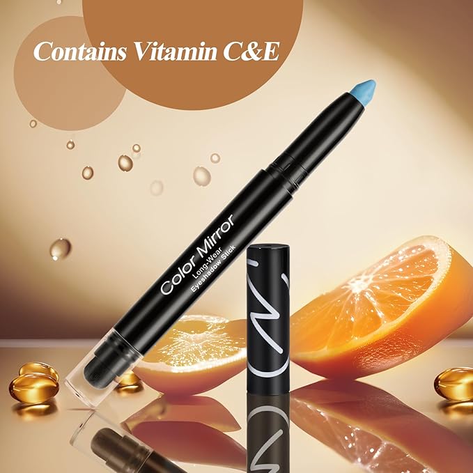 Longwear Cream Eye Shadow Sticks(45 Matte Ocean Blue), Smudge-Proof, Waterproof Eyeshadow,Silky Formula Glitter With Makeup Brush,Blue Eyeshadow Stick