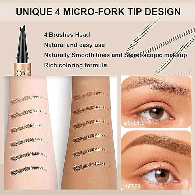 Eyebrow Pencil,Waterproof Brow Pen with Micro-Fork Tip,Smudgeproof Long Lasting Fine Sketch Microblading Pen，Natural Looking Eye Makeup Eyebrow Pen-04#Natural black