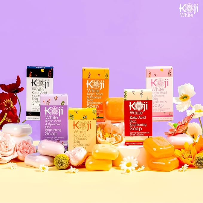 Koji White Kojic Acid & Hyaluronic Acid Skin Brightening Soap for Hydrating, Face Moisturizer, Skin Radiant, Cleansing Bar, Reduces the Appearance of Wrinkles with Vitamin E, Vegan, 2.82 Oz (2 Bars)