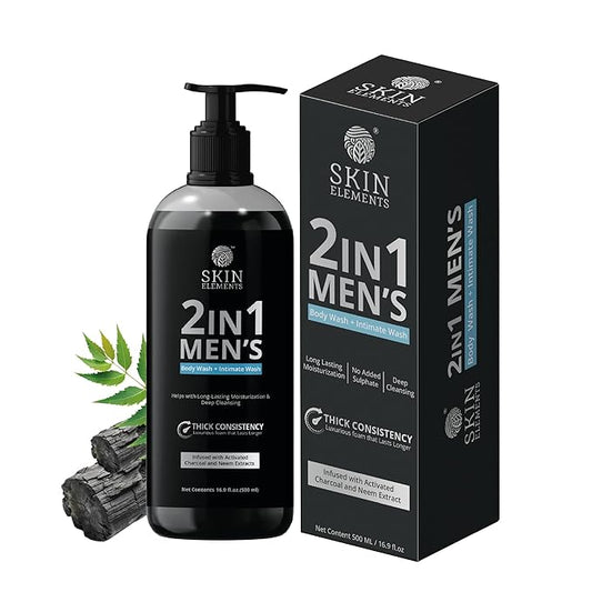 Skin Elements 2-in-1 Body & Intimate Wash for Men | 60+ Days of Usage | Daily Refreshing Wash | Natural Goodness of charcoal & Neem extracts | Thicker Consistency | Long Lasting Freshness |16.9 Fl. Oz