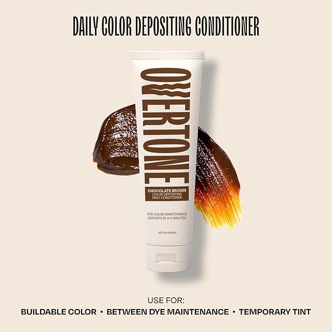 Overtone Daily Color Depositing Conditioner: 4.5 oz Temporary Coloring Conditioner with Shea Butter & Coconut Oil - Refresh Color & Prevent Fading - Vegan & Cruelty-Free, Chocolate Brown