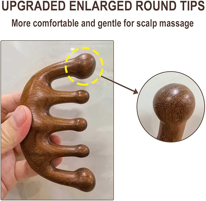 Wooden Comb, Wooden Scalp Massager, Massage Comb for Scalp Gua sha, Head Massager - Sandalwood