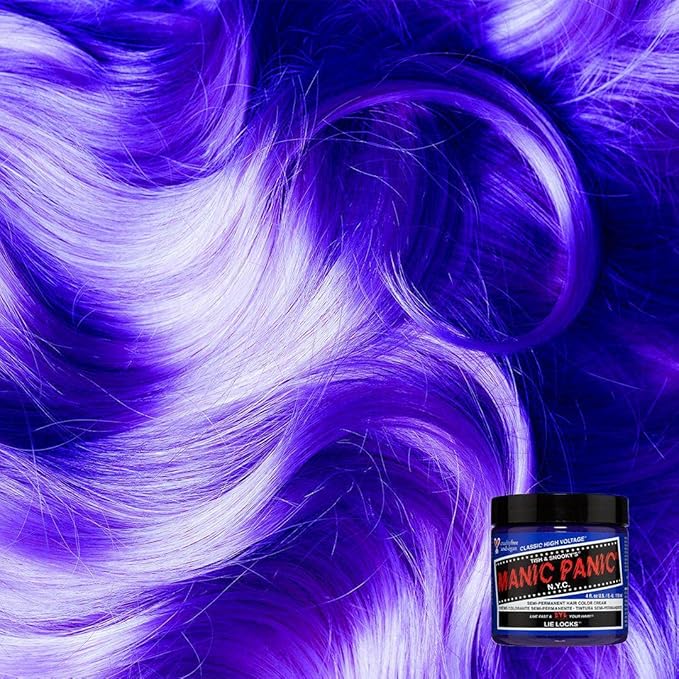 MANIC PANIC Classic Lie Locks Semi Permanent Hair Color - Medium Indigo Purple Hair Dye for Women & Men That Lasts 4-6 Weeks - Vegan, Ammonia & Cruelty-Free - Create & Mix Custom Shades (4oz)