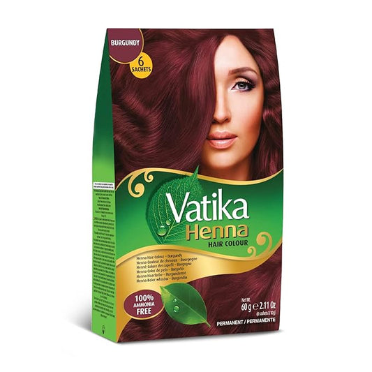 Vatika Naturals Permanent Hair Dye Burgundy, 100% Grey Coverage, Ammonia-Free, for Rich, Long-Lasting Color, No Damage, for Healthy, Vibrant Hair - 6 Sachets (10g each)