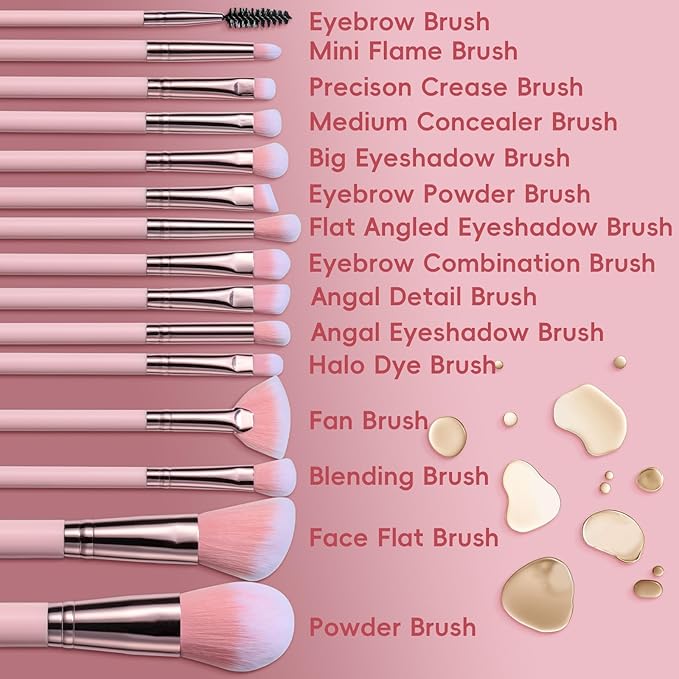 JPNK Makeup Brushes Set – 21PCS Makeup Sponge Triangle Puff Premium Synthetic Foundation Powder Concealers Eye Shadows Blush Brushes with Face Clean Brush