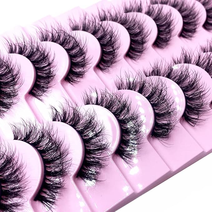 HBZGTLAD New 10 Pairs 3D Mink Lashes False Eyelashes Handmade Wispy Fluffy Long Lashes Natural Eye Makeup Tools Eye Lashes(M52)