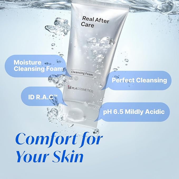 idplacosmetics Real After Care Cleansing Foam 5.07 fl.oz (150ml) — Korean Micro-Foam Cleanser for Sensitive Skin, pH 6.5 Mildly Acidic One-Step Sunscreen & Makeup Removal, Coconut-Derived Surfactants