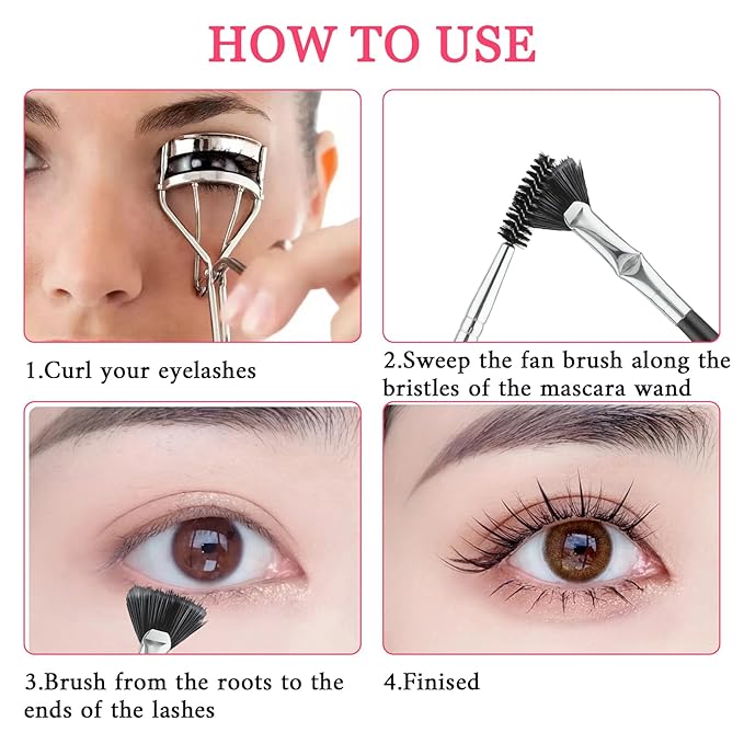 4 PCS Mascara Fan Brush Eyelash Brush Eyelash Separator Tool, Folding Angle Scalloped Lash Brush Set for Lashes, Eyelash Comb, Eye Makeup Brush Tool