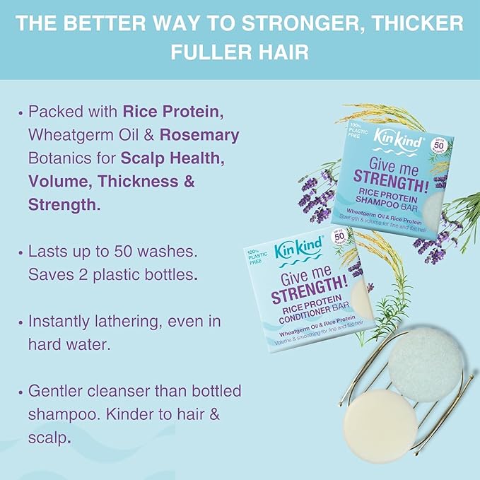 KinKind Rice Shampoo Bar for Hair Growth | Give me STRENGTH! Bar Shampoo for Thinning Hair | Hair Thickening Rice Protein | Volume for Fine & Flat Hair | Up to 50 washes