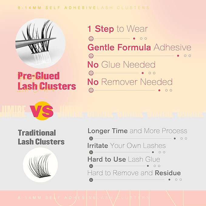 Fairy Self Adhesive Eyelashes Wispy Lash Clusters with Glue Press on Lashes Reusable Self Adhesive Manga Lash Clusters 8-14MM Pre-Glued Eyelashes Clusters Easy to Apply Beginners Friendly by JIMIRE
