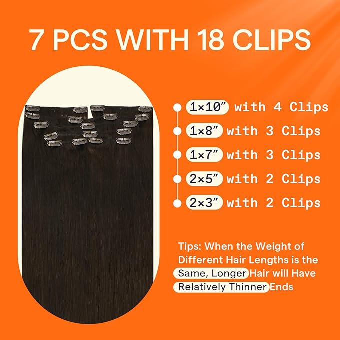 Full Shine Short Brown Hair Extensions Clip in Human Hair Triple Weft Remy Hair Clip in Extensions Invisible Dark Brown Hair Extensions Straight Brazilian Hair 10 Inch 7 Pcs