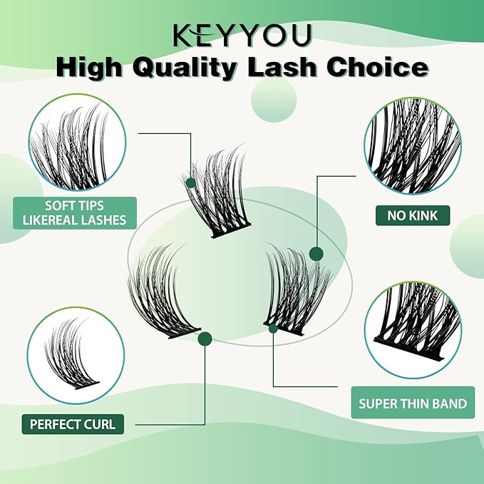 Lash Clusters 96pcs Individual Lashes Y08 D Curl 14mm Cluster Lashes KEYYOU Volume Wispy Lash Extension Soft&Comfortable Easy DIY at Home(Y08 D-14mm)