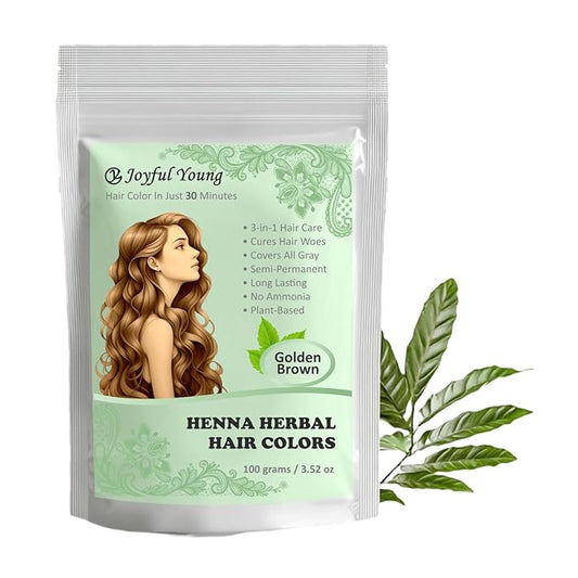 3IN1 Henna Hair Color - 30 Min Fast Herbal Hair Dye for Gray Coverage, Conditioning & Hair Treatment - No Ammonia, Semi-Permanent, Plant-Based (GOLDEN BROWN)