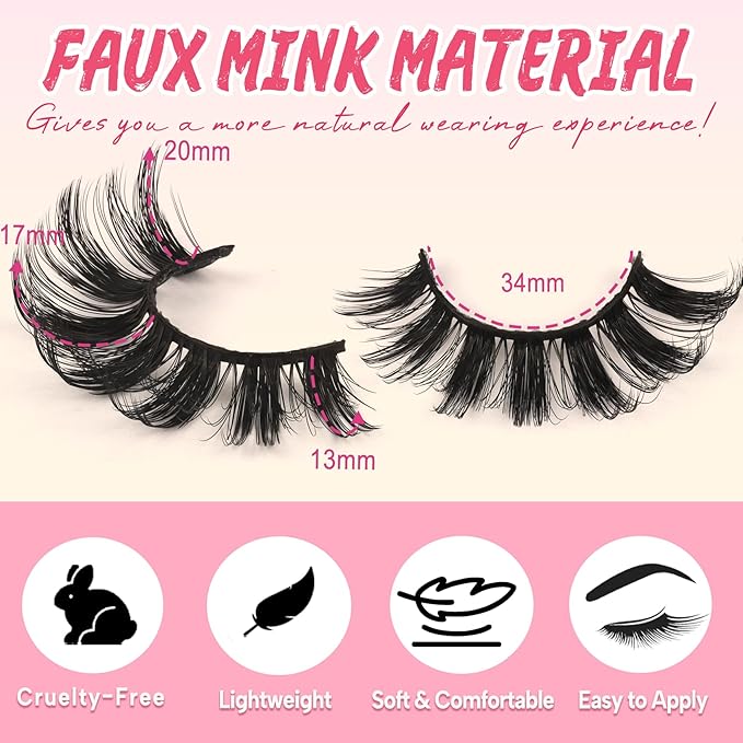 Ahrikiss Lashes Russian Strip Lashes That Look Like Extensions D Curl Fluffy False Eyelashes 10 Pairs 3D Volume Fake Lashes Wispy Faux Mink Lashes Natural Look (D19)