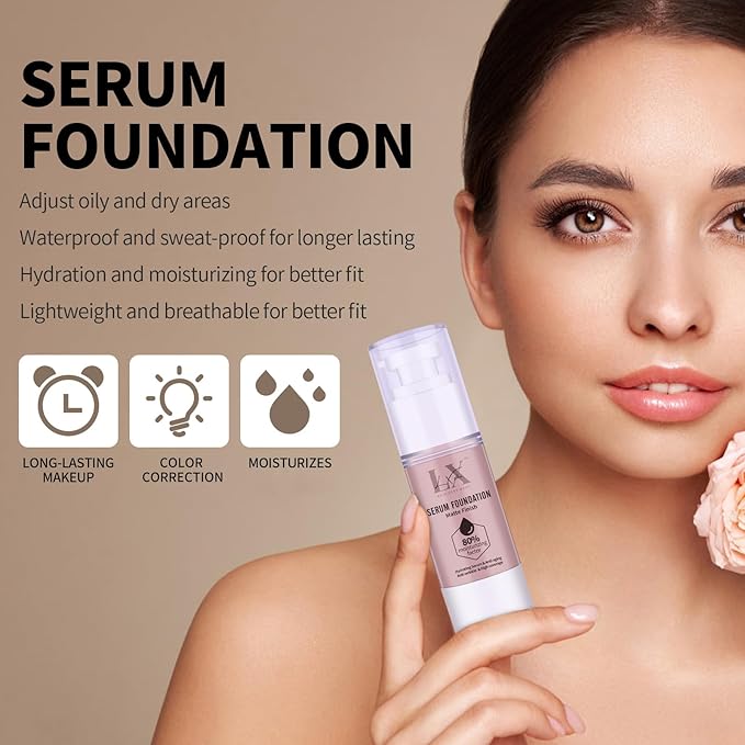 Moisturizing Foundation with 1% Hyaluronic acid, Deep Hydration & High Coverage Serum Foundation for A Smooth & Satin Finish, 106 Light