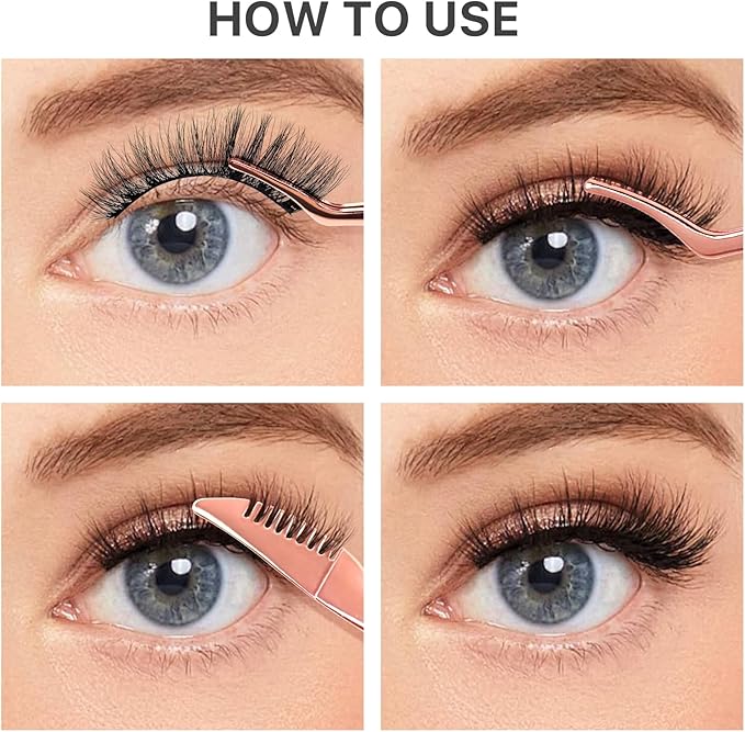 Pretty memory Upgraded Lash Applicator Tool with Comb, 2-IN-1 Stainless Steel Eyelash Tweezers, Lash Extension Curlers, Curved Tweezer Clip for Easy Application and Removal