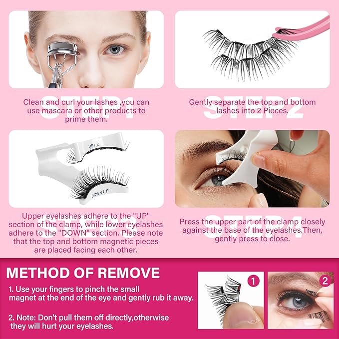 Magnetic Eyelashes with Applicator Reusable Magnetic Lashes 2 Pair 4 Magnets No Glue Needed False Eyelashes Waterproof,Cruelty Free,Easy To Wear(2 pair,Fondness+Pride)