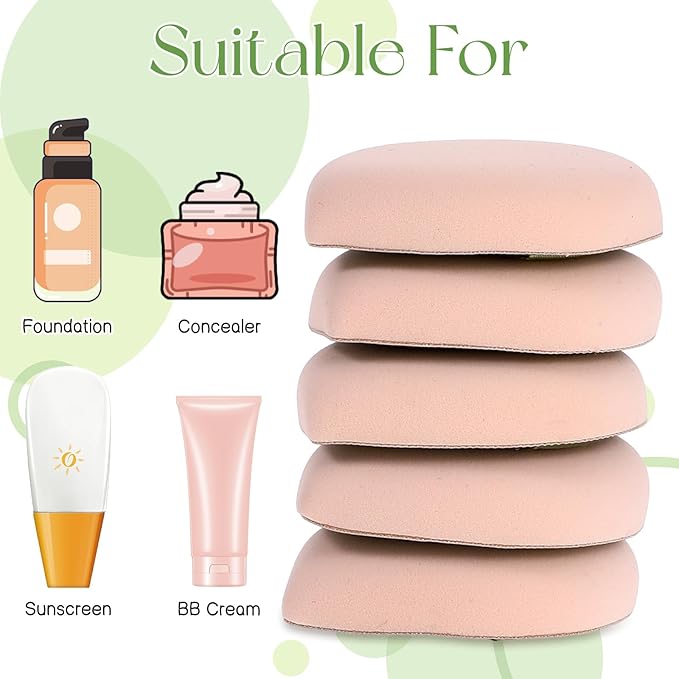 5 Pcs Foundation Sponge, Makeup Sponges, Cushion Foundations Puff, Latex-Free Makeup Applicator Sponges, Soft and Reusable Foundation Sponge for Liquid