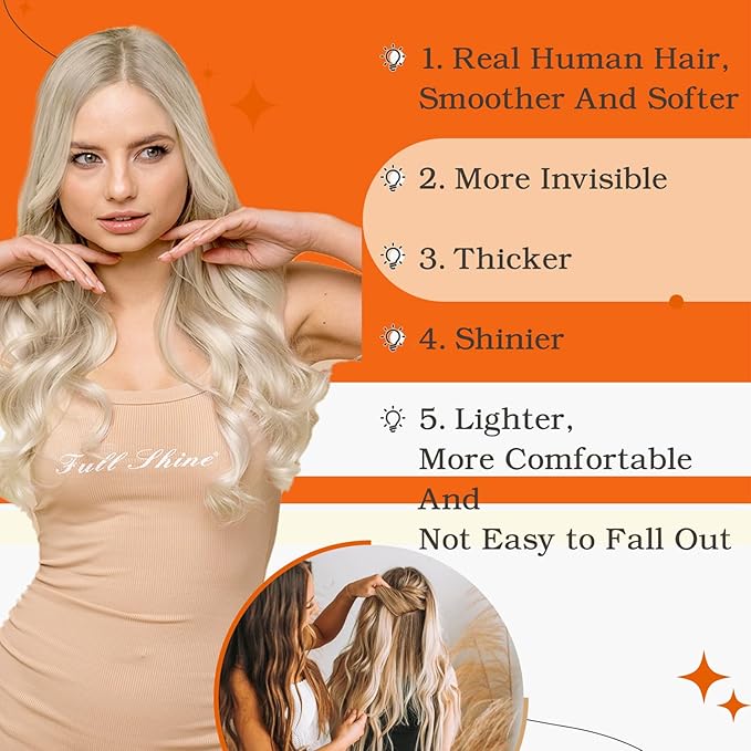 Full Shine Invisible Tape in Hair Extensions Human Hair 24Inch Blonde Tape in Human Hair Extensions Color 60 Blonde Straight Soft Skin Weft Lightweight Reusable Extension 100G 40Pcs