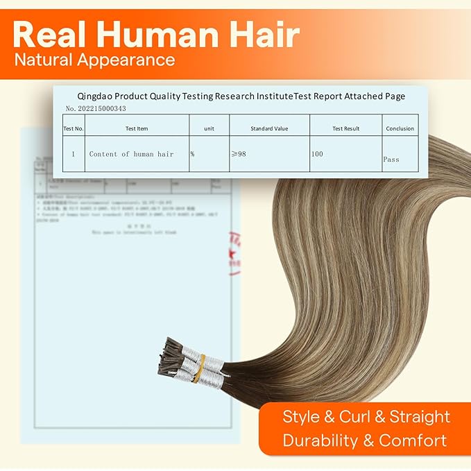 Full Shine I Tip Extensions Remy Hair Color 3 Brown Fading to 8 Ash Brown and 22 Light Blonde Itip Human Hair Extensions 20 Inch Long Extensions add Length 50 Grams