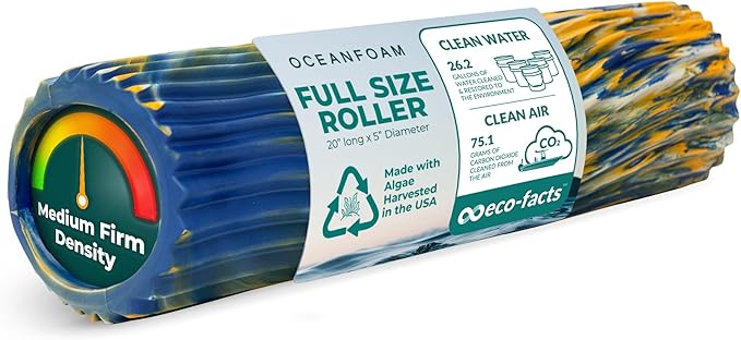 Oceanfoam Tidal Roller - Royal, Gold & Natural Marbled - Muscle Massage Foam Roller for Back Pain & Stretching - Firm & Ergonomic Wide Wave Textured - Yoga, Athletics, & Wellness - Full Size, 20" x 5"
