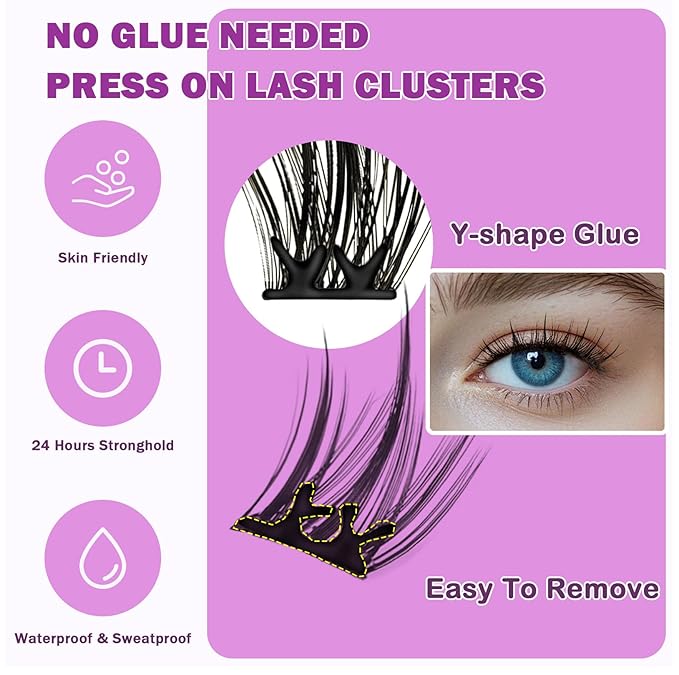 Wispy Self Adhesive Eyelashes 10 12 14mm Self Adhesive Lash Clusters Press On Lashes No Glue Needed Pre-Glued Glueless Lashes No Remover No Residue with Tweezers(Wispies-Natural)