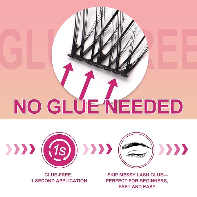 JoMay Self Adhesive Press On Lashes No Glue Needed, Pre-Glued Clusters with Thin Band, Natural Wispy D Curl, Reusable Soft Lashes for Beginners, Pre-Separated L/R 10 Pairs - Wispy Charm Lash Clusters
