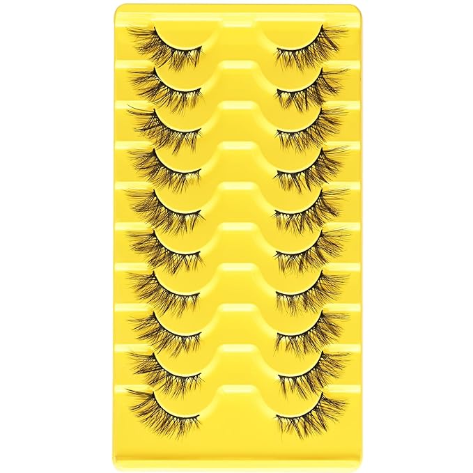 Half Lashes Natural Half Eyelashes Short Wispy Half Lashes Cat Eye 3D Curl Lash 10 Pairs Fake Cateye Eyelash Reusable False Eyelashes Natural Cluster Strip Lashes